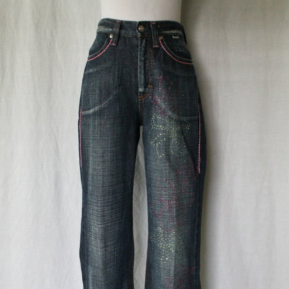 ESCADA Swarovski Crystal Jeans 24 Made in Italy 1997 Vintage Bling VIDEO - Picture 1 of 9